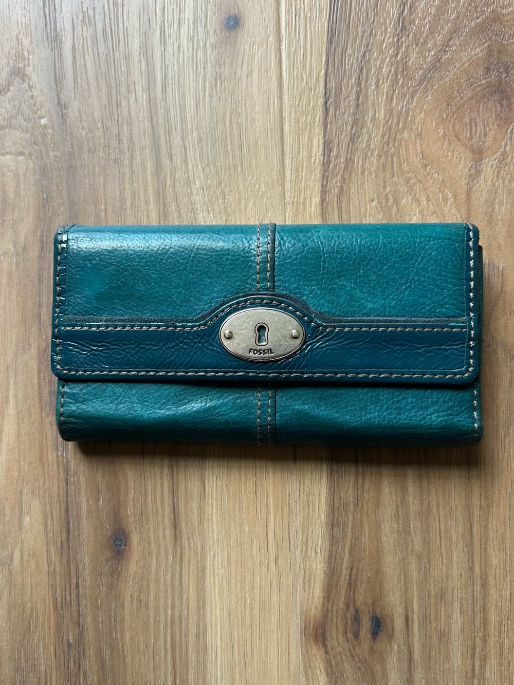Fossil Teal and Deep Teal Leather Continental Wallet